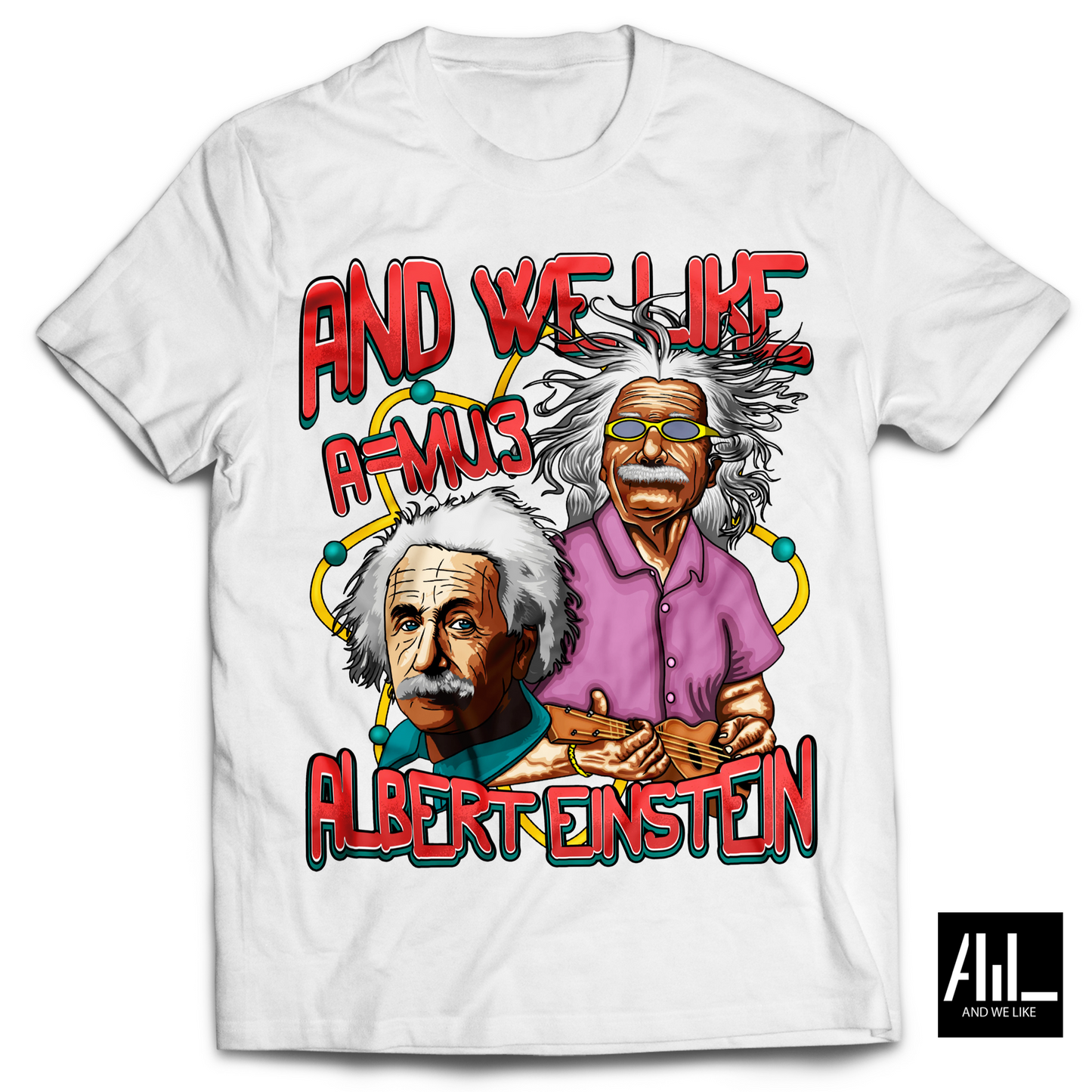 Front facing white Albert Einstein Graphic T-shirt! This tee showcases the iconic physicist's image, perfect for science enthusiasts and admirers of intellect. Wear it proudly and let your passion for knowledge shine.