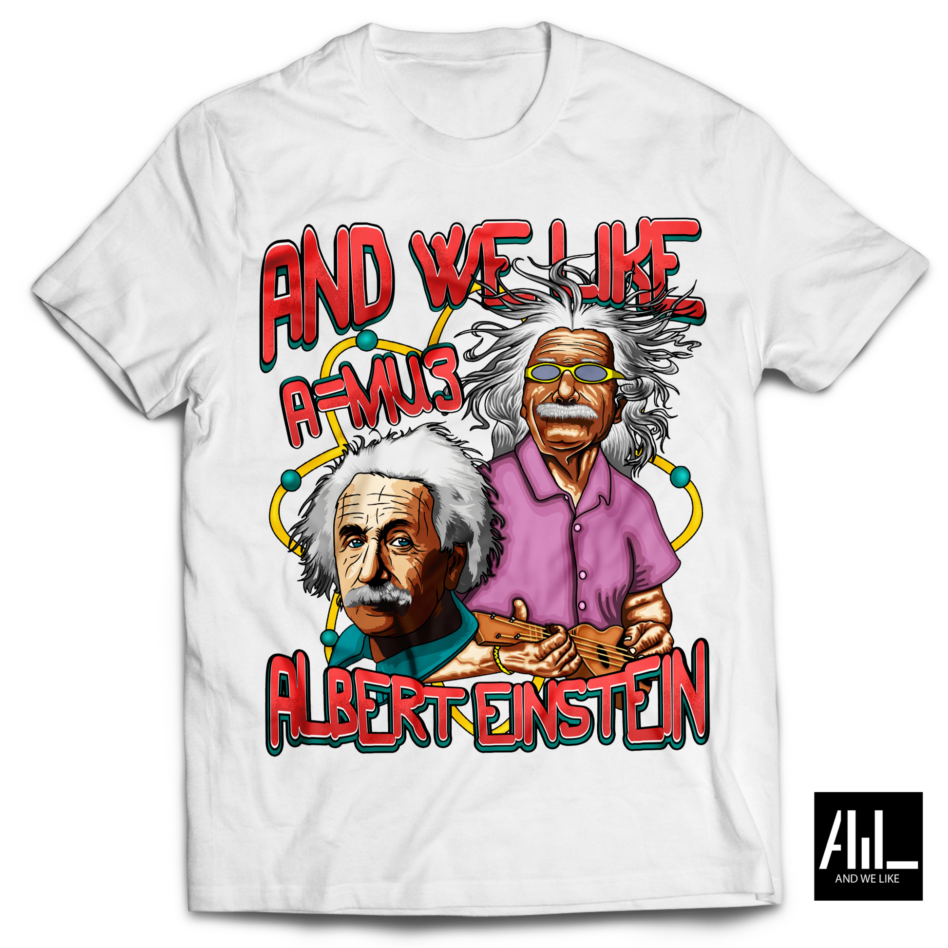 Front facing white Albert Einstein Graphic T-shirt! This tee showcases the iconic physicist's image, perfect for science enthusiasts and admirers of intellect. Wear it proudly and let your passion for knowledge shine.