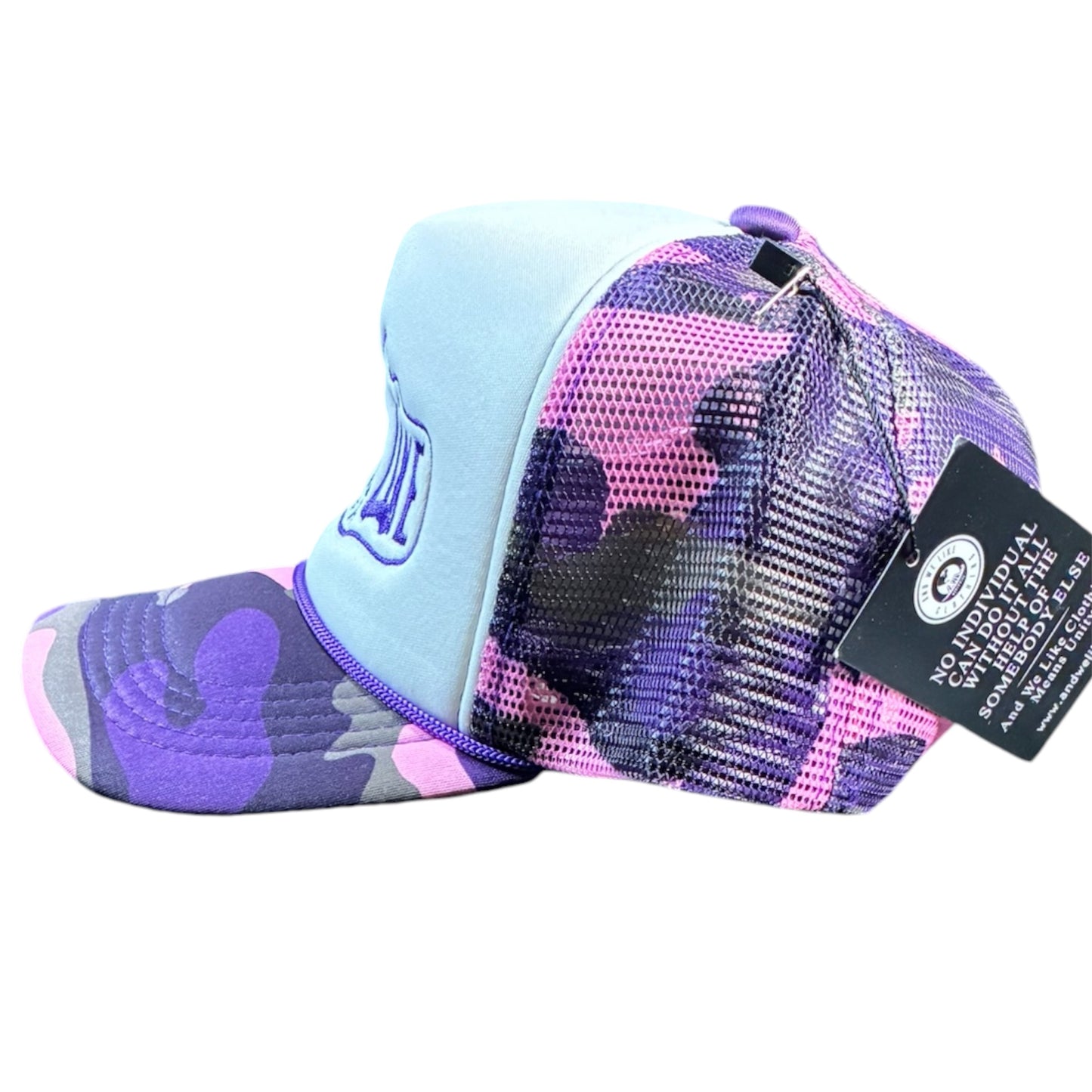 AWL x AB4TP SNAPBACK TRUCKER HAT PURPLE/PINK CAMO