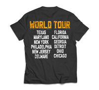 Back facing rockstar vampire black colored graphic t-shirt showcasing a few states where And We Like Clothing orders have been received from. Support is everything.