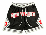Front facing black & red “And We Like” Clothing mesh shorts are lightweight and breathable  shorts made from a mesh fabric that keeps you cool and comfortable while on the move.